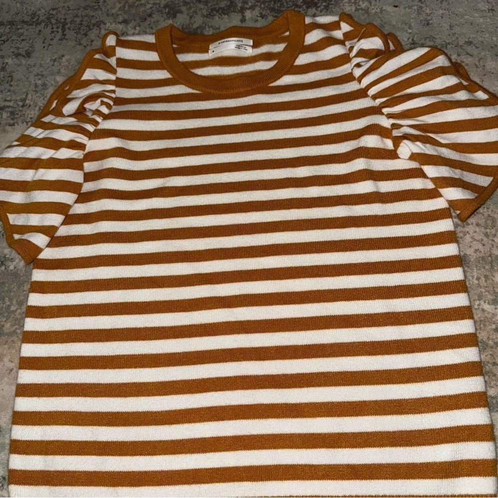 Anthropologie Mustard and White Striped Knit Top